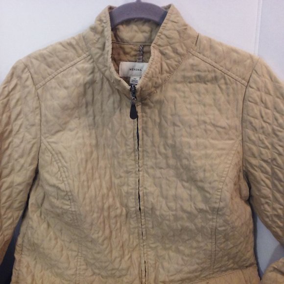Y2K Merona Diamond Quilted Moto Jacket Women's -M Pockets Full Zip Buckles Tan - Picture 3 of 12